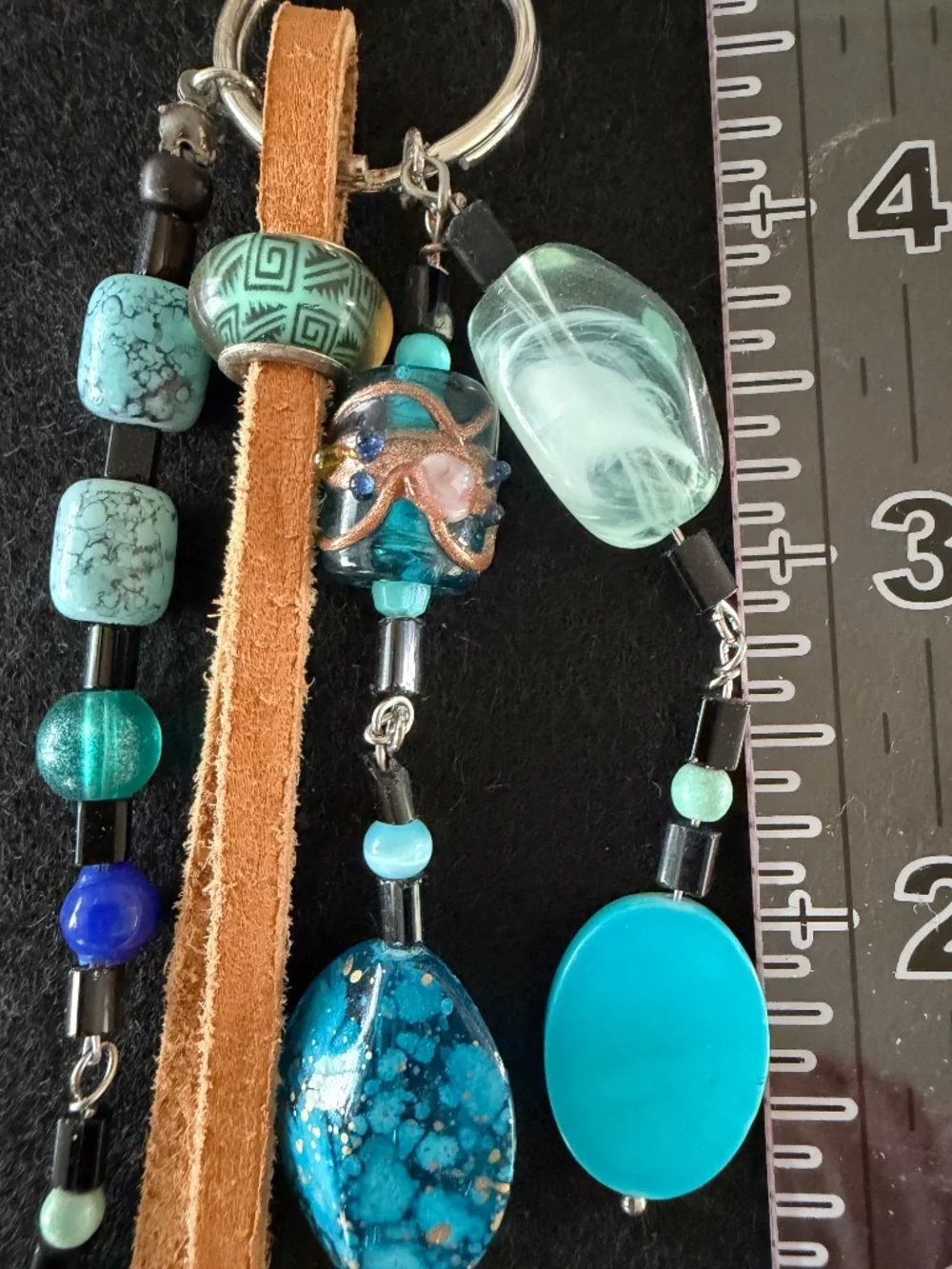 Key Ring Western Style Turquoise Leather 4